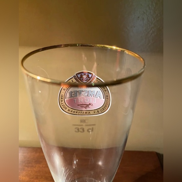 Set Of 2 AMSTEL LIGHT stemmed PREMIUM LAGER GOLD RIM PILSNER 33cl - Picture 5 of 5